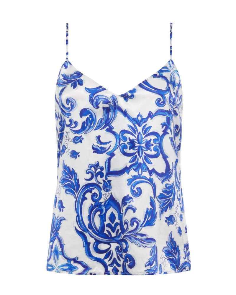 Front of a size L Jane Camisole Tank in White Mediterranean in White Mediterranean by L'Agence. | dia_product_style_image_id:333846